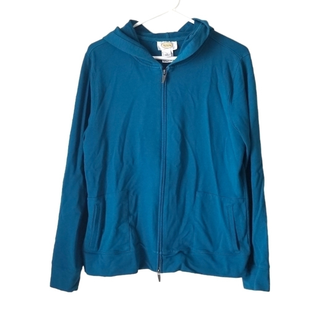 Talbots Teal Blue Full Zip Hooded Sweatshirt Size L